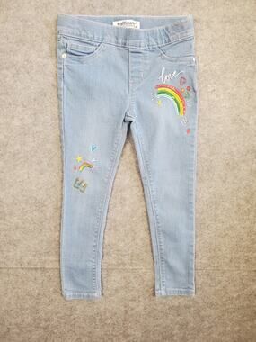 Girl's Wallflower M(5/6) Denim Jeggings With Rainbow Embroidery & Sequins